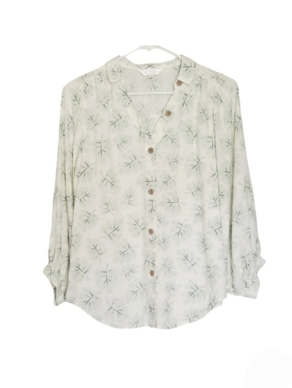 1221 * Lauren Conrad Palm Leaf Button Down Cream Green Size XS